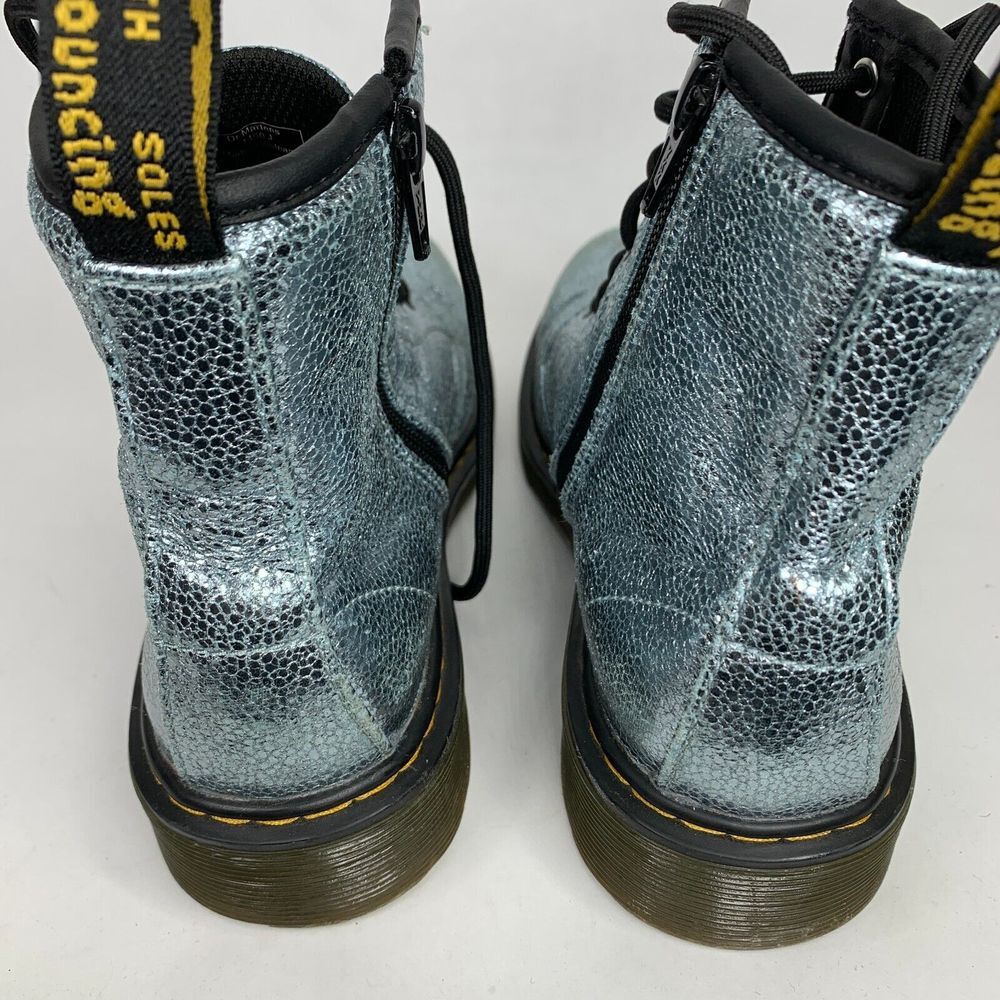 Dr‎ Martens 1460 Boots Juniors 4 Blue Silver Glitter Combat - Picture 5 of 9
